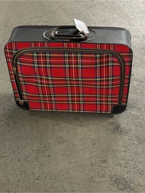 Vintage Leeds Red Tartan Carry-On Bag with Front Pocket